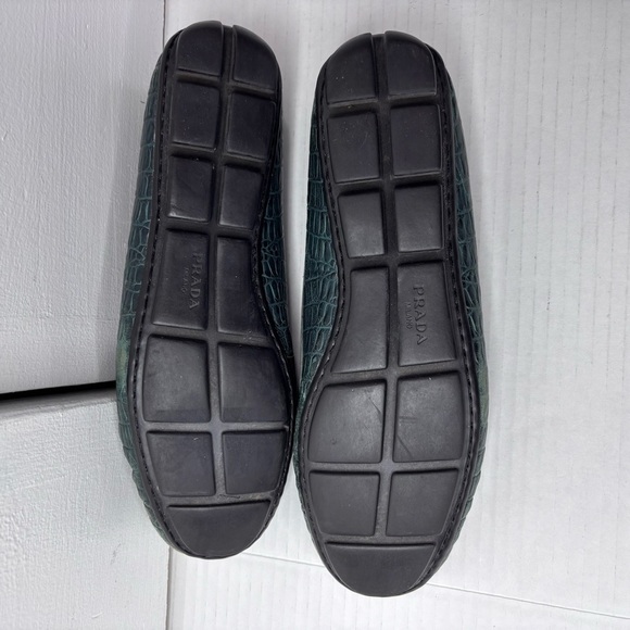 PRADA Penny Driving Green Embossed Crocodile Loafers Size 7.5 - Picture 10 of 10